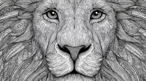 colorful illustration of flying birds, black and white mandala style lion head pattern - with intricate and exquisite lines.