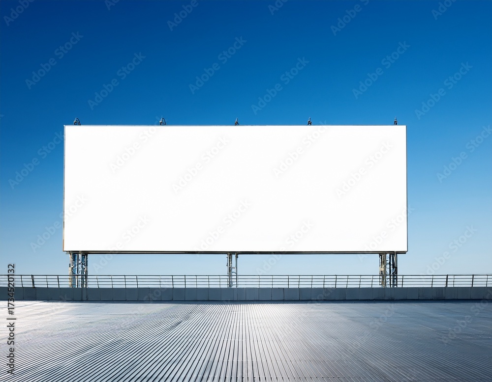 Obraz premium blank white billboard on rooftop against clear blue sky