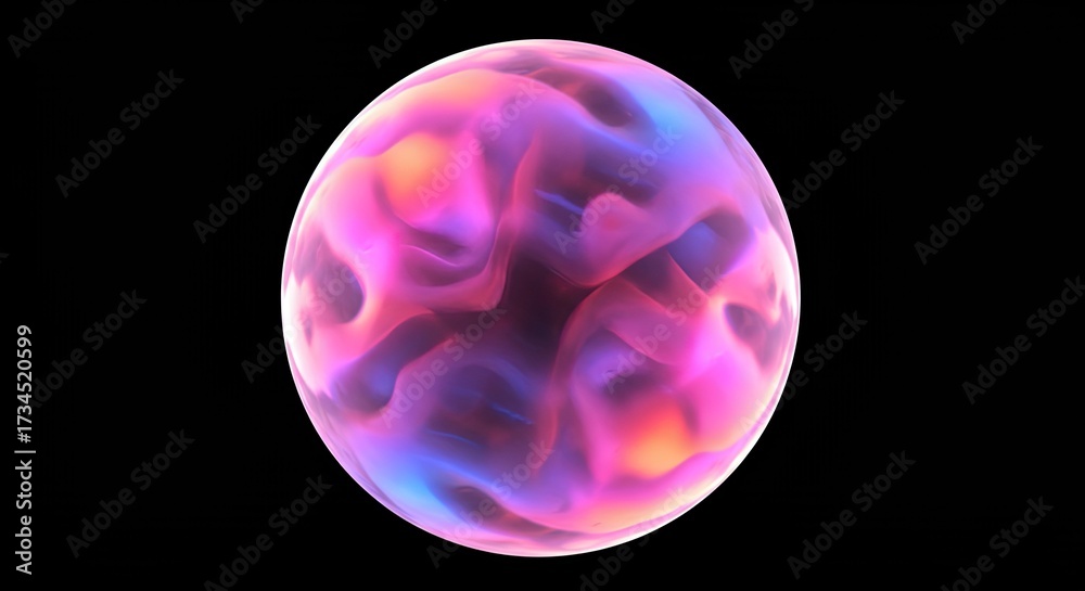 Fototapeta premium Abstract 3D glass sphere with a holographic finish, featuring vibrant pink, purple, blue, and orange colors