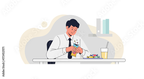 Businessman enjoying snack break at office desk illustration vector design