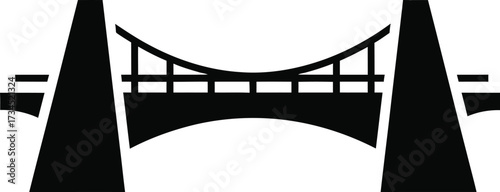 Black silhouette of a suspension bridge with two large towers