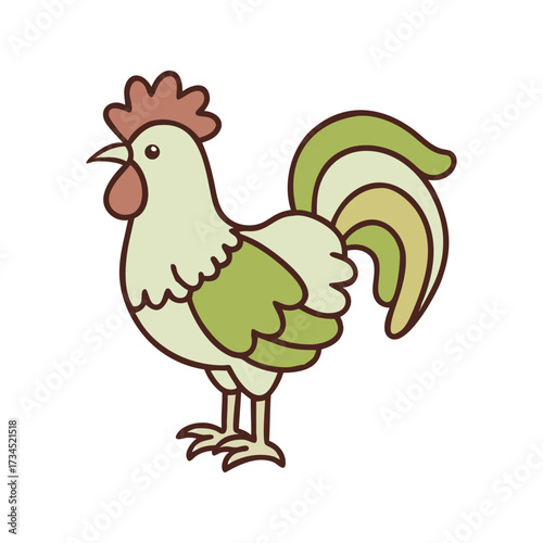 Charming cartoon rooster with gentle colors, perfect for farm-themed designs, children's books, and agricultural branding projects.