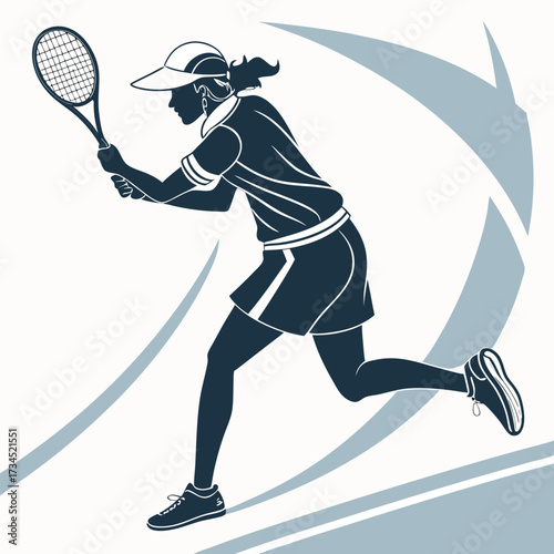 High-quality badminton player vector silhouette design showing dynamic sports action with racket and shuttlecock. Perfect for sports illustrations, athlete posters, fitness graphics, competition banne