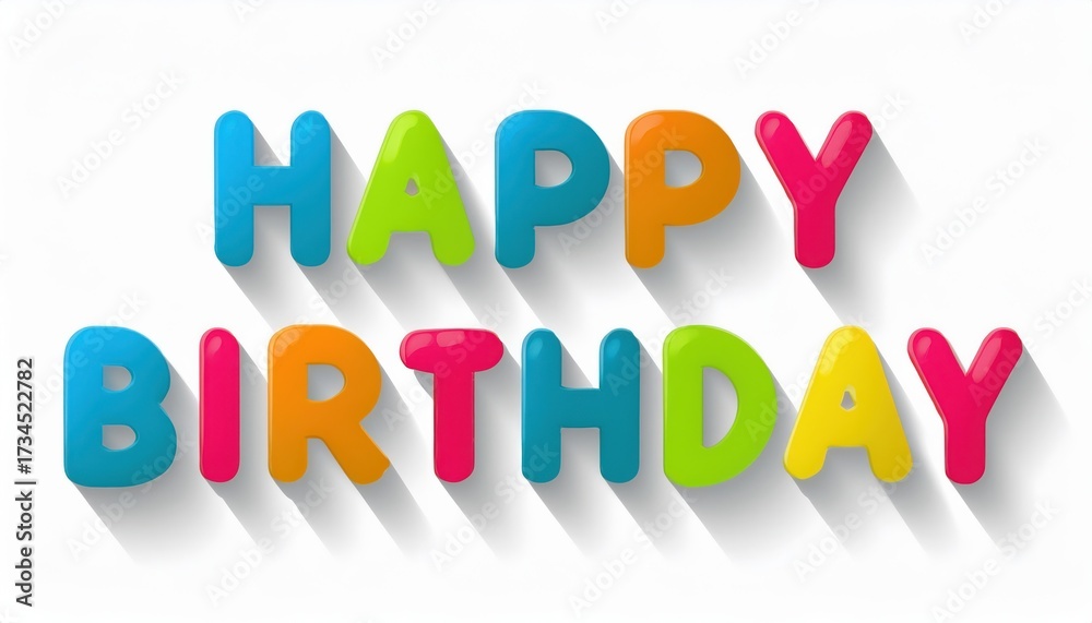 Obraz premium bright pastel happy birthday letters with playful shadows and copy space for banner or party background