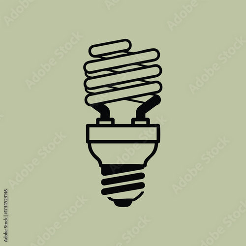 Energy-efficient compact fluorescent light bulb with spiral design on a pastel green