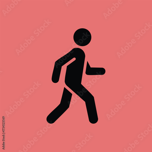 Minimalist of a person walking with a briefcase on a solid pink , representing business or professional movement