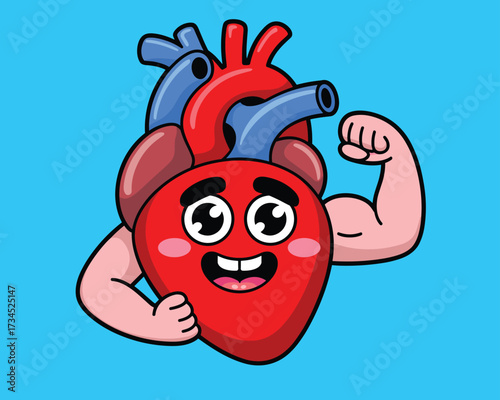 Strong heart character flexing its bicep