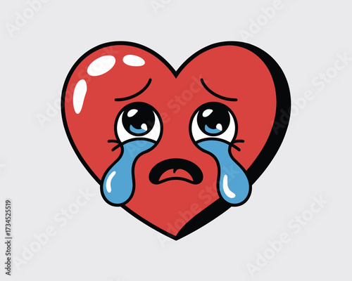 Sad heart crying tears cartoon illustration