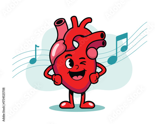 Cartoon heart character winking and dancing