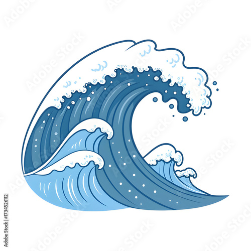 Ocean wave emoji style isolated on white background ideal for water-themed designs, nature visuals, travel content,