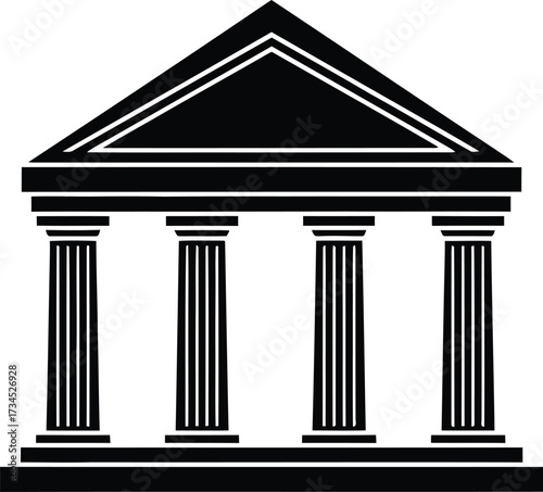 Classic greek temple facade with columns and pediment silhouette