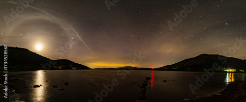 A panoramic view of Bassenthwaite Lake in the English Lake District on a Moonlit night