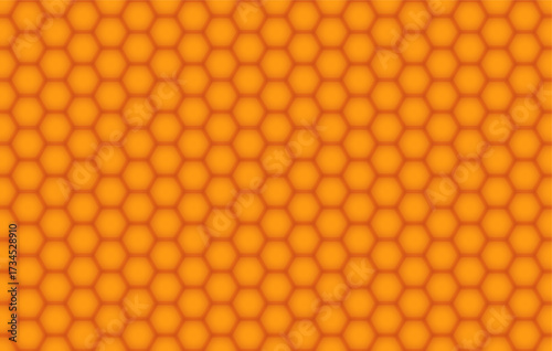 Seamless honeycomb pattern with glowing orange hexagons forming geometric texture, perfect for digital design, nature concept, and creative background.