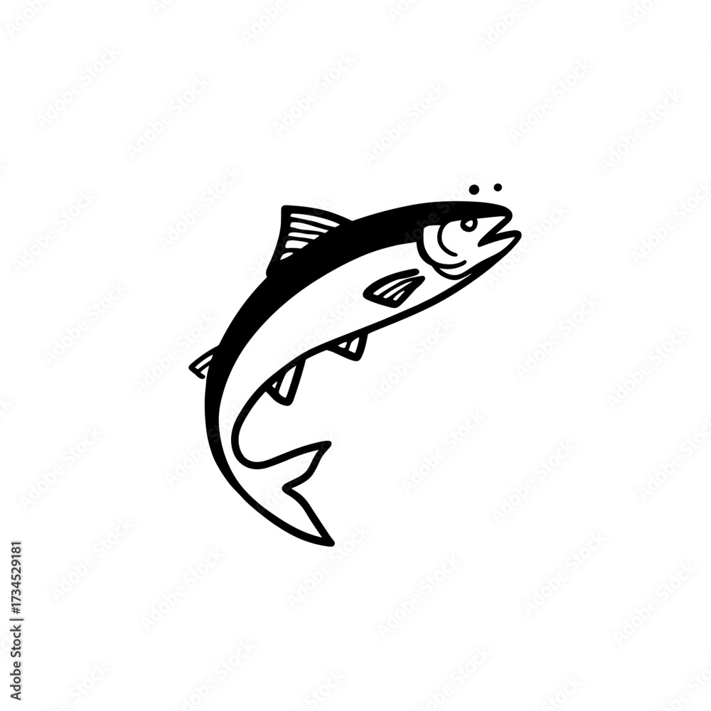 Fototapeta premium Salmon. Salmon simple black and white line art vector logo
