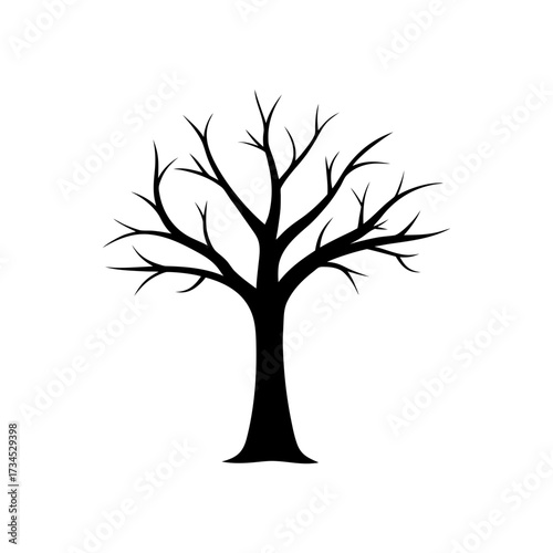 Silhouette bare tree without leaves minimal natural concept clean vector design illustration with white background