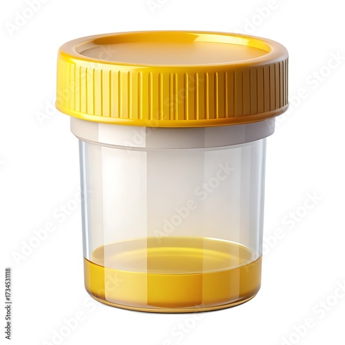 3d rendered urine sample container with yellow liquid and cap for medical testing