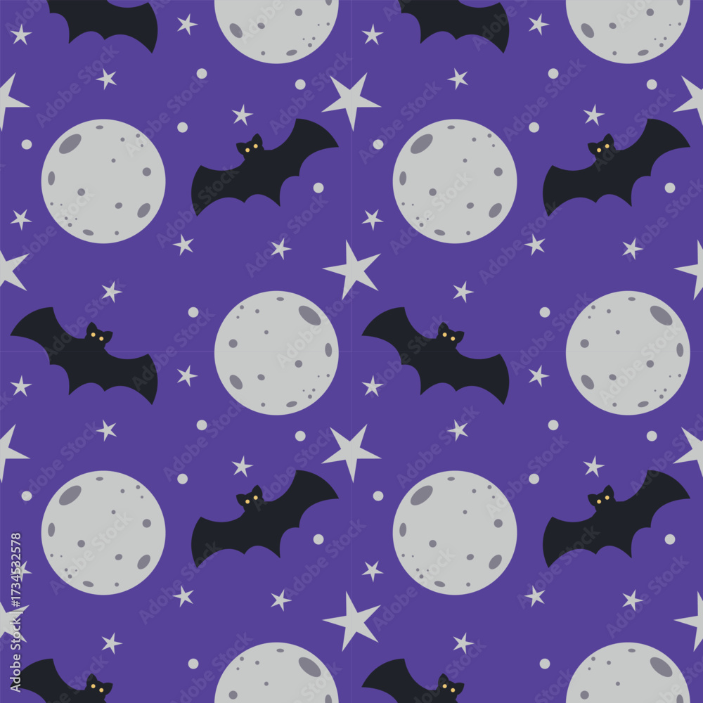 Patrones de murciélagos con la luna y las estrellas sin fisuras para Halloween.
