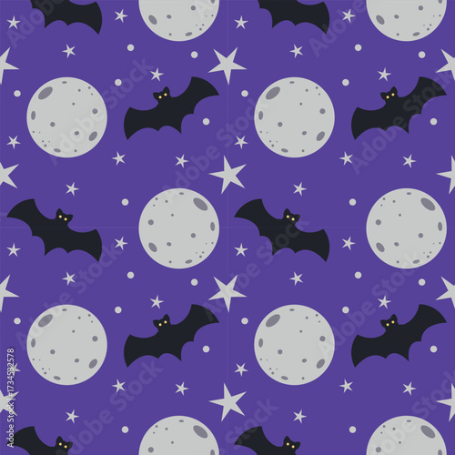 Patrones de murciélagos con la luna y las estrellas sin fisuras para Halloween.