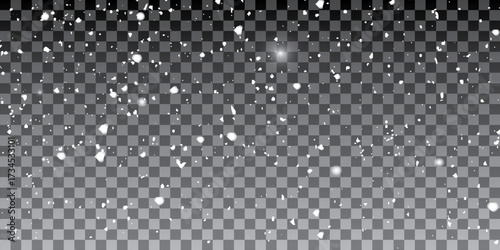 Random falling snow flakes wallpaper. Snowfall dust freeze granules. Snowfall sky white teal blue background. Many snowflakes february vector.