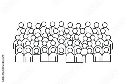 Stylized line drawing of a large audience or crowd