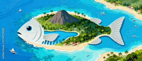 Fish Shaped Island Vector Art