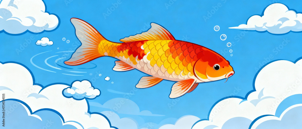 Fototapeta premium Fish Swimming Through Clouds Vector Art