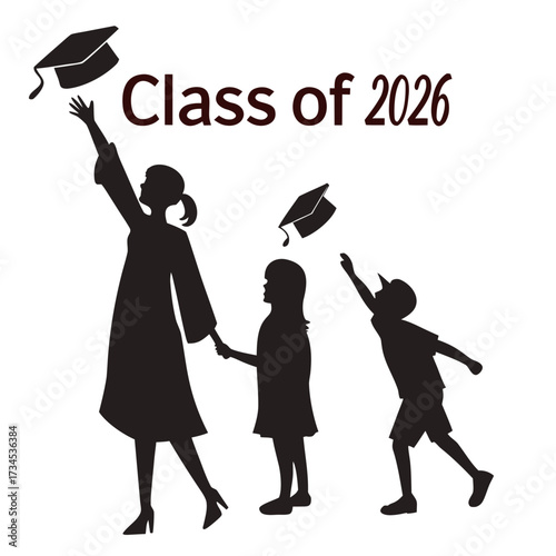Class of 2026 graduation celebration with silhouettes throwing caps