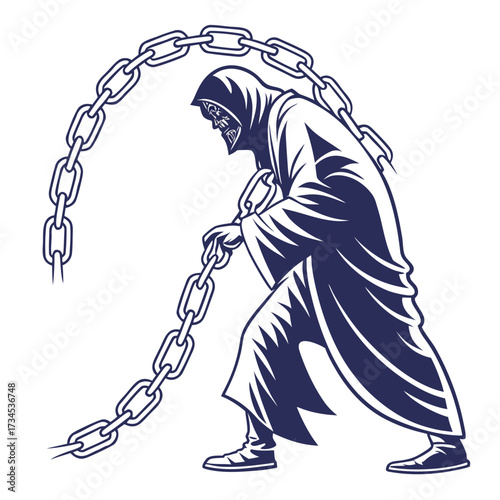 Grim reaper with a heavy chain illustration