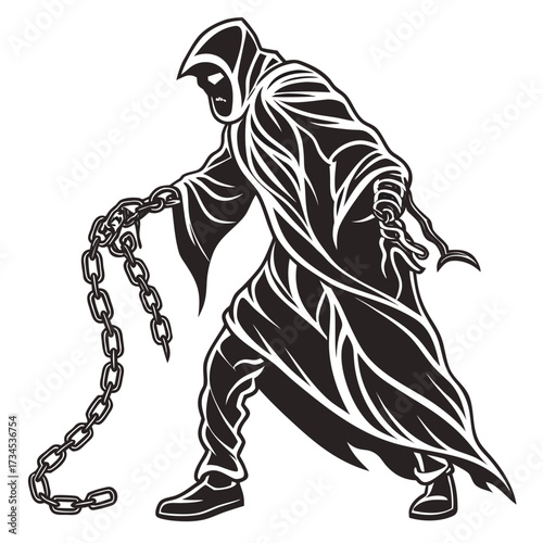 Grim reaper with chains and scythe illustration