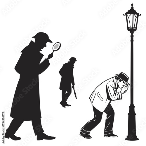 Detectives investigating a crime scene on a street at night