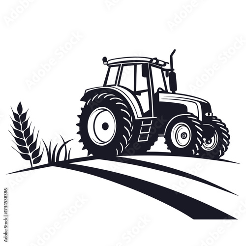 Tractor working in a field with wheat and plowed rows