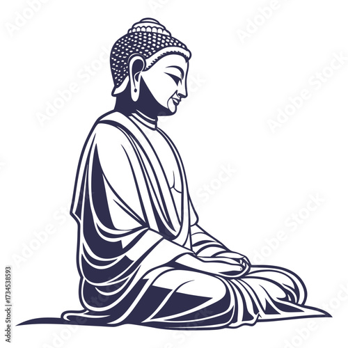 Meditating buddha in traditional robes with serene expression