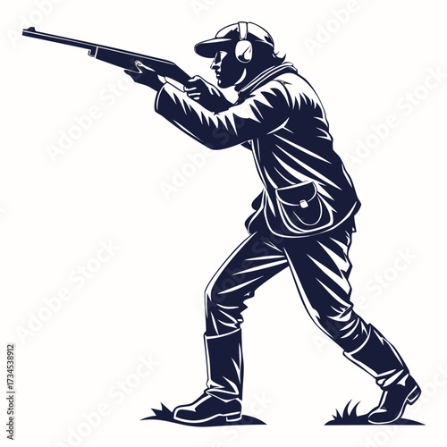 Silhouette of a person aiming a shotgun during clay pigeon shooting