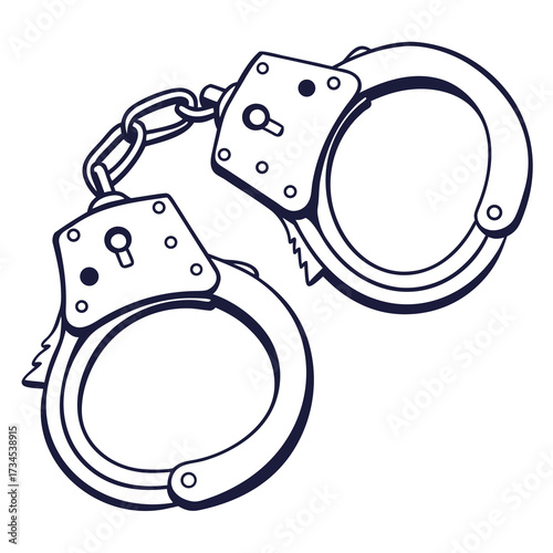 Black and white illustration of metal handcuffs on a white background