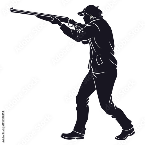 Silhouette of a hunter aiming a shotgun outdoors