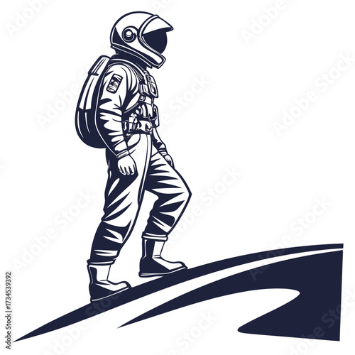Astronaut walking on a path towards the future