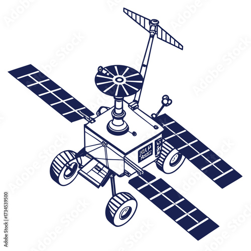 Illustration of a mars rover with solar panels and wheels