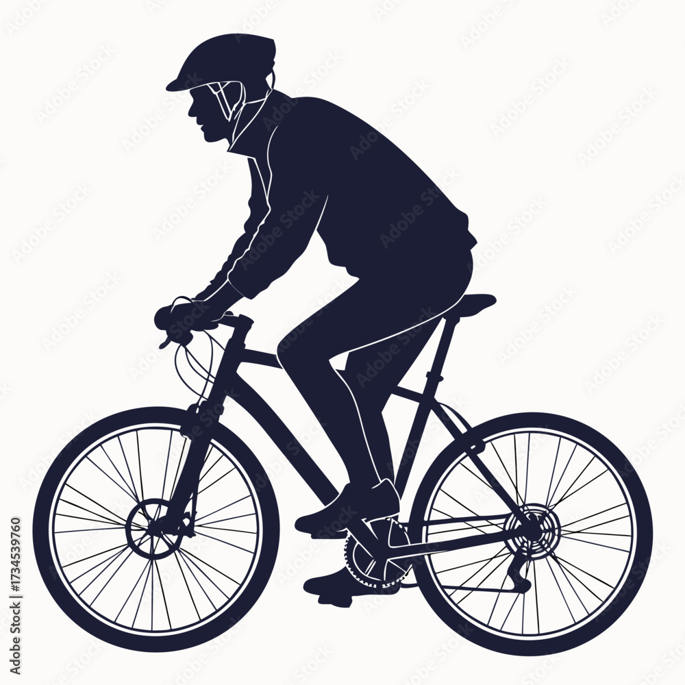 Naklejka premium Silhouette of a man riding a bicycle wearing a helmet