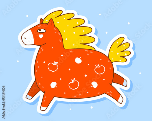 Cute сartoon horse sticker on color background - funny animal character for Your kawaii design - symbol of 2026 Chinese New Year 4