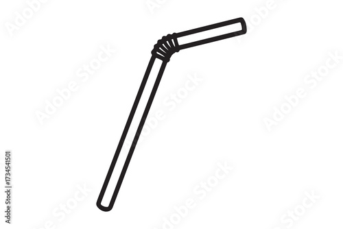 Cartoon straw in black and white with grey stripes isolated on a white background