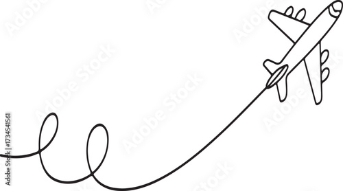 Simple airplane flying with a looping trail flight travel