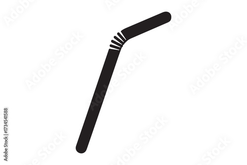 Cartoon straw in black and white with grey stripes isolated on a white background