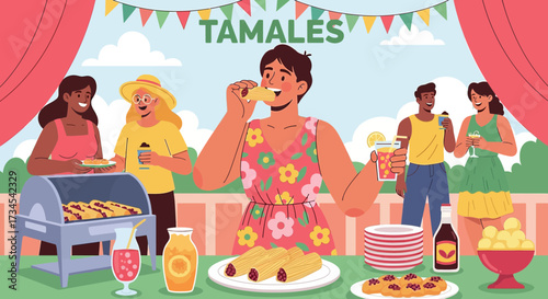 Celebrating Tamales: A Festive Gathering with Friends and Family Enjoying Authentic Mexican