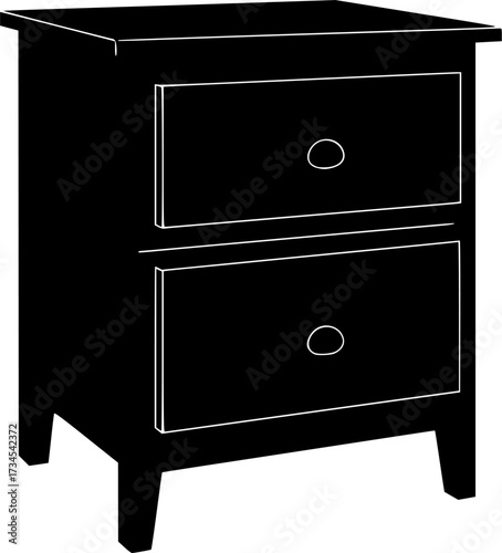 Classic two drawer nightstand furniture silhouette isolated on white background