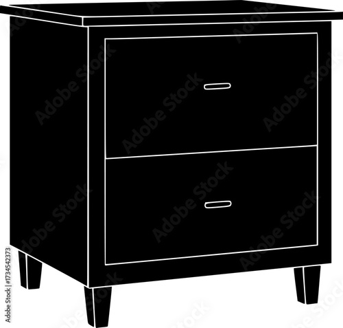 Classic two drawer nightstand furniture silhouette isolated on white background