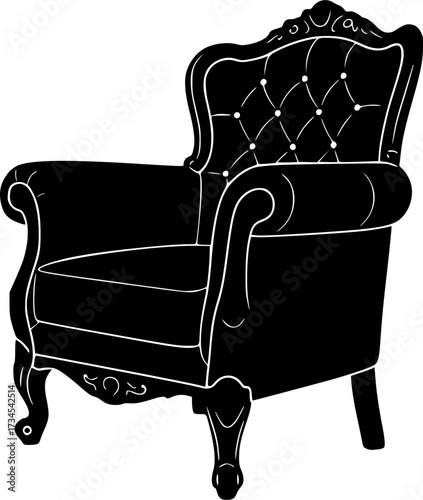 Classic wingback armchair silhouette isolated on white background