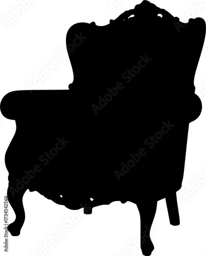 Classic wingback armchair silhouette isolated on white background