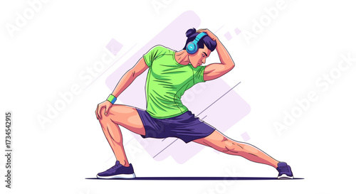Man stretching fitness workout exercise routine physical activity healthy lifestyle illustration vector art