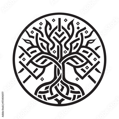 Viking Yggdrasil Ancient Mandala Silhouette Design