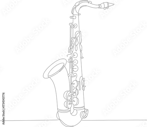 Minimalist Outline Style Musical Saxophone Instrument Illustration for Music Production